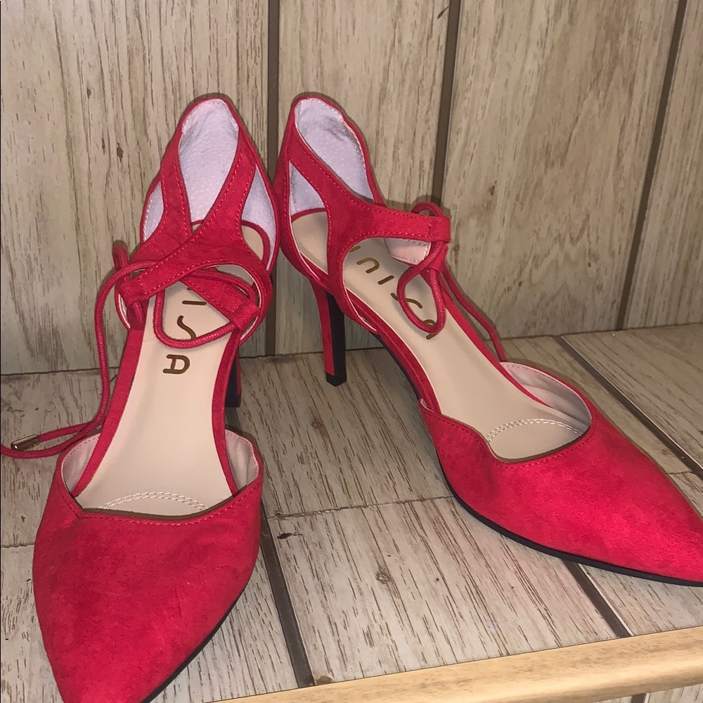 Unisa Red Suede Lace-Up Heels